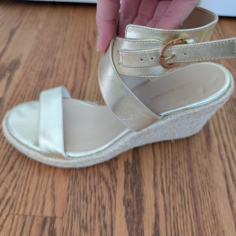 Stuart Weitzman Metallic Gold Wedge Sandals Espadrilles